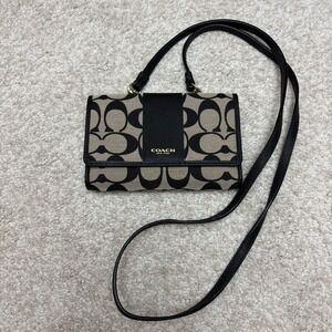 NWT‎ Coach Legacy Signature Trifold Wallet Crossbody Black Khaki Gold